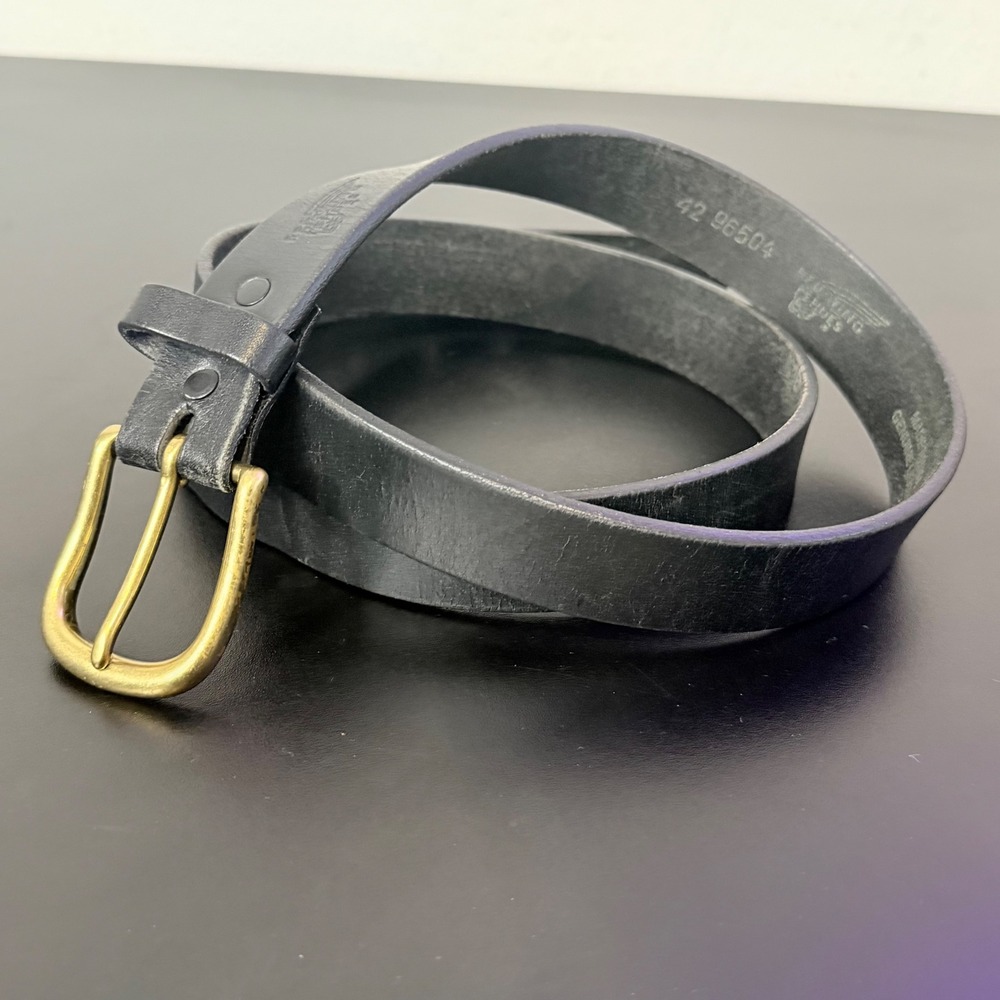 Red Wing Black Leather‎ Belt Solid Brass Gold Buckle Mens 42 USA 96504 Workwear